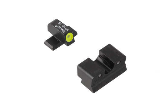 Trijicon HD Night Sights for Springfield XDs pistols feature a photoluminescent yellow ring around the front lamp with blacked out rear lamps.